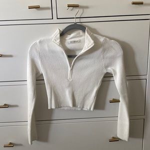 White quarter zip collared long sleeve top